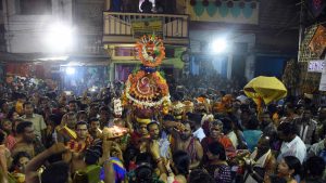 Large number of devotees witnessed the Ghata Parikrama (soul procession) of Maa Bhudhi Thakurani . The biannual extravaganza is basically the festival of the local weaver community, known as Devangiris.