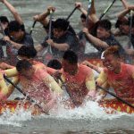 Participants take part in the 2017 China Longzhou Tournament, a dragon boat race held to celebrate the Dragon Boat festival, in Fuzhou, Fujian province. Dragon Boat Festival is celebrated across East Asia.