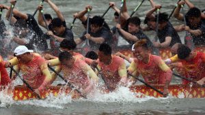 Participants take part in the 2017 China Longzhou Tournament, a dragon boat race held to celebrate the Dragon Boat festival, in Fuzhou, Fujian province. Dragon Boat Festival is celebrated across East Asia.