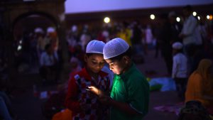Boys seen in the Jama Masjid complex after iftar on June 22, 2017