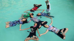 Children perform yoga in water in Jodhpur, Rajasthan on June 16, 2017.