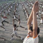 Children take part in a mass yoga session at a camp organised at a school ahead of International Yoga Day in Moradabad, Uttar Pradesh on June 13, 2017.