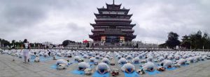 Participants practice yoga at the third International Day of Yoga celebrations at Dongtou Wanghai Pavilion in Wenzhou in China’s Zhejiang on June 19, 2017. Wenzhou (Dongtou) became the sixth city in the Eastern China region to host Yoga Day celebrations.