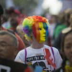 People participate in the #ResistMarch during the 47th annual LA Pride Festival on June 11, 2017, in the Hollywood section of Los Angeles and West Hollywood, California.