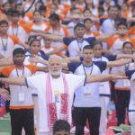 Prime Minister Narendra Modi takes part in a yoga session at Ramabai Ambedkar ground in Lucknow, Uttar Pradesh.