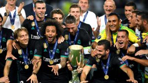 Real Madrid beat Manchester United 2-1 at the Philip II Arena in Skopje to win the UEFA Super Cup.