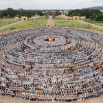 Thousands of students rehearse to create the ‘Largest Yoga Chain’ for Guinness Book of World Records ahead of Yoga Day at Mysore Palace in Karnataka on June 19, 2017.