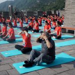 Minister of State for External Affairs VK Singh doing Bhramari Pranayam, a breathing technique at The Great Wall of China, a day ahead of International Yoga Day, in Beijing on June 20, 2017