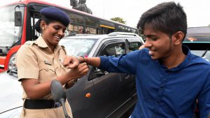 Wings Foundation & Navi Mumbai Police organised Raksha Bandhan Day for Awareness of road safety during which Police official tie Rakhi on the hands of people who break the traffic rules at Vashi in Navi Mumbai.