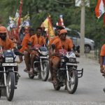 Young men carry the national flag and chant ‘Bharat Mata ki jai and Vande Mataram’.