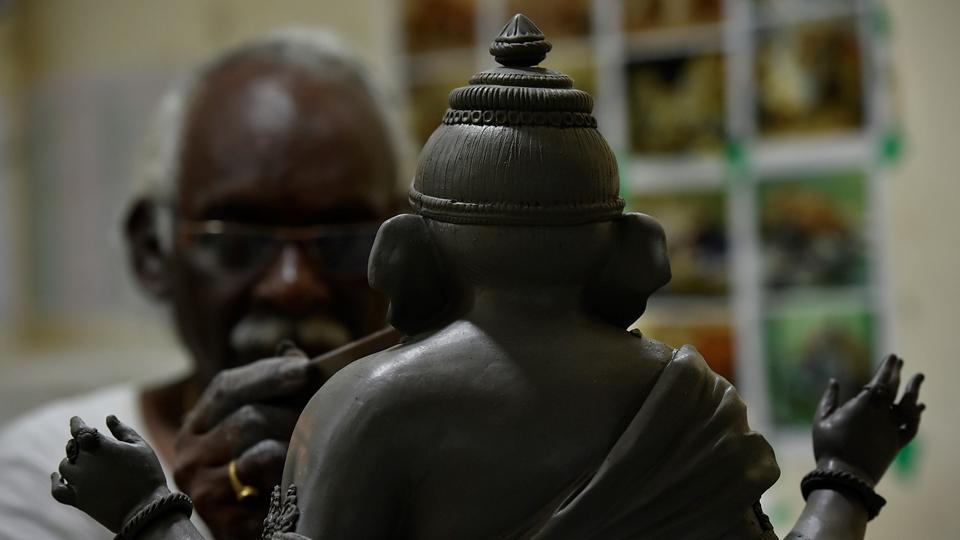A clay idol being readied.