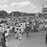 A crowd of revellers gathers to celebrate the birth of the Indian nation around the Rasina Hill grounds on August 15, 1947 in New Delhi, India.