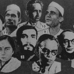 A poster of Aruna Asif Ali(extreme left, front) along with other revolutionary leaders of various underground movements. Aruna Asif Ali is widely remembered for hoisting the Indian National Congress flag at the Gowalia Tank maidan in Bombay during the Quit India Movement in 1942.