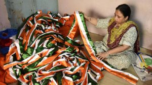 According to the flag makers in these workshops orders this year are more elaborate in their specifications compared to previous occasions. There has been a rise in demand for larger flags, ranging in the 20-30 ft range this year, many of which are headed to the border areas.