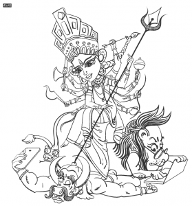 Images of the goddess—astride a lion, attacking the demon king Mahishasura—are placed at various pandals