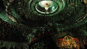 Suspended from the ceiling of the pandal are sets of keys and locks as interpreted by the Barisha Club Durga Puja Pandal in Behala.