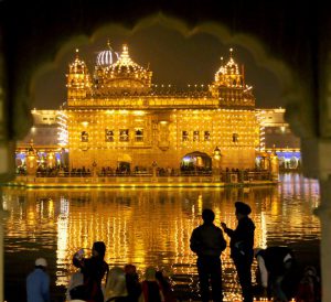 Illuminated Golden Temple seen on the occasion of the 351st birth anniversary of the tenth Guru of Sikhs, Sri Guru Gobind Singhji, in Amritsar on December 25, 2017