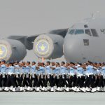 Indian Air Force personnel march during the 85th Air Force Day celebrations at Hindon Air Force base in Ghaziabad.
