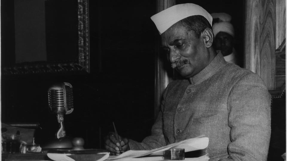 Rajendra Prasad, President of the Constituent Assembly signs the Constitution of the Indian Republic as passed by the Constituent Assembly. The constitution of India came into effect on January 26, 1950, a day since observed as Republic Day.