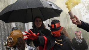Revellers in costumes take part in a 'Zombies March' in central Kiev, Ukraine ahead of Halloween celebrations.