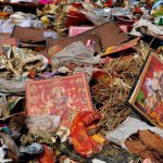 With nearly 200 Durga Puja pandals immersing idols near Delhi-NCR, the river water was clogged with plastic bags, flower petals and pooja material, besides metal structures.