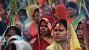 Women during Chhat Puja celebrations at Karvenagar in Pune