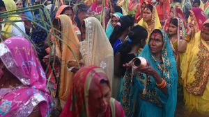 Women during Chhat Puja celebrations at Karvenagar in Pune