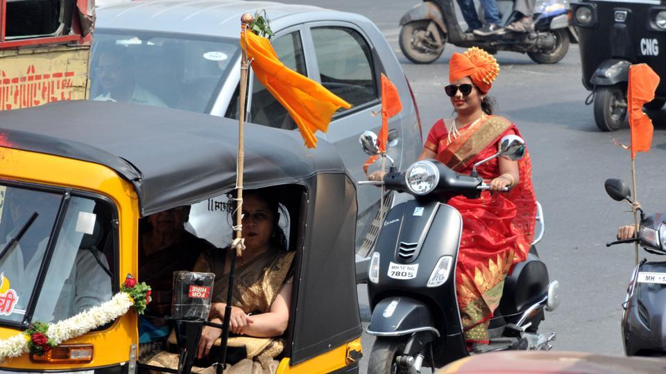 A Gudi is seen on an autorickshaw at Anandnagar in Pune