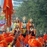 The Gudi Padwa procession organised by Hindu navavarsh swagat samiti on Sinhgad road in Pune, was a grand affair