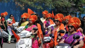 Many women seen participating in the Gudi Padwa procession organised by Hindu Navavarsh swagat samiti on Sinhgad road in Pune