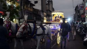 A view of the procession of Zulelal organised by Sindhi Seva Dal, Pune on the occasion of Sindhi New Year and Zulelal's birth anniversary on MG road in Pune