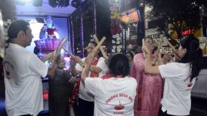 Families seen participating in a procession of Zulelal organised by Sindhi Seva Dal on the occasion of Sindhi New Year and Zulelal's birth anniversary on MG road in Pune