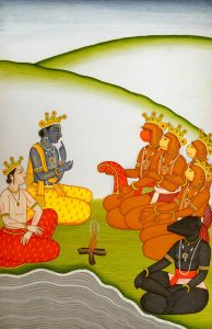 Rama and Lakshmana confer with Sugriv, Hanuman and others