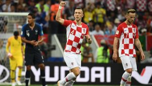 Croatia's forward Ivan Perisic hits the ball with his hand which resulted into a penalty.