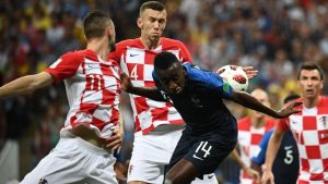 Croatia's forward Ivan Perisic hits the ball with his hand which resulted into a penalty