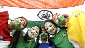 Students of Scholar filed Public School with their faces painted with tricolor celebrating the 72nd Independence Day in Patiala