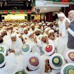 PM Narendra Modi greets members of Dawoodi Bohra community during the ‘Ashura Mubarak’ programme in Indore. PM Modi said on Friday ‘Vasudhaiva Kutumbakam’ or concept of the world as one family gives India an identity that is different from other countries as he praised the Bohra community. Modi said the Bohras are known for their honesty in trade and have set an example for others.