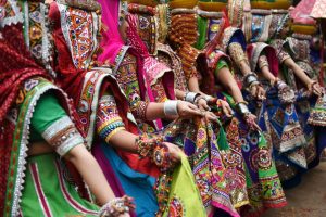 Folk dancers of the Panghat group of performing arts participate in a full dress rehearsal ahead of Navratri festival in Ahmedabad on September 22, 2019.
