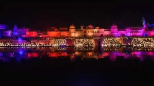 People light earthen lamps on the banks of River Saryu during Deepotsav in Ayodhya Uttar Pradesh.