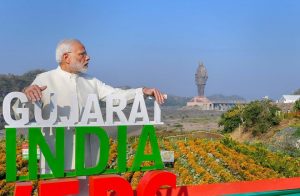 Prime Minister Narendra Modi at the inauguration of Valley of Flowers, overlooking a 182-meters high statue of Sardar Vallabhbhai Patel, on the occasion of Rashtriya Ekta Diwas, at Kevadiya colony of Narmada district.