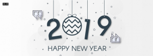 2019 Happy New Year Black & White Facebook Cover