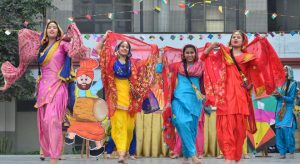 Students and teachers of Police DAV School perform a cultural programme during celebrated Lohri in school campus Jalandhar Cantt