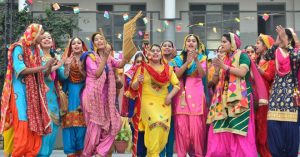 Students and teachers of Police DAV School perform a cultural programme during celebrated Lohri in school campus Jalandhar Cantt