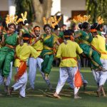 Tableau artists from Maharashtra, who participated on Republic Day Parade 2019, perform during the interaction with Vice President Venkaiah Naidu at his residence, in New Delhi.
