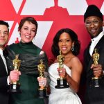 Best Actress for The Favourite; Regina King, winner of Best Supporting Actress for If Beale Street Could Talk; and Mahershala Ali, winner of Best Supporting Actor for Green Book pose in the press room during the 91st Annual Academy Awards at the Dolby Theater in Hollywood, California on February 24, 2019