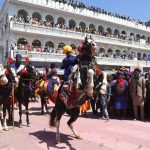 Nihang Sikhs participate in the Hola Mohalla celebration at the holy city of Anandpur Sahib on March 22, 2019