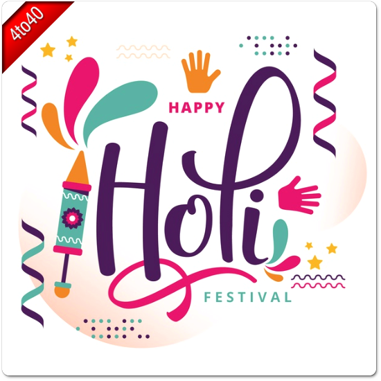 Happy holi greeting with lettering and Memphis elements
