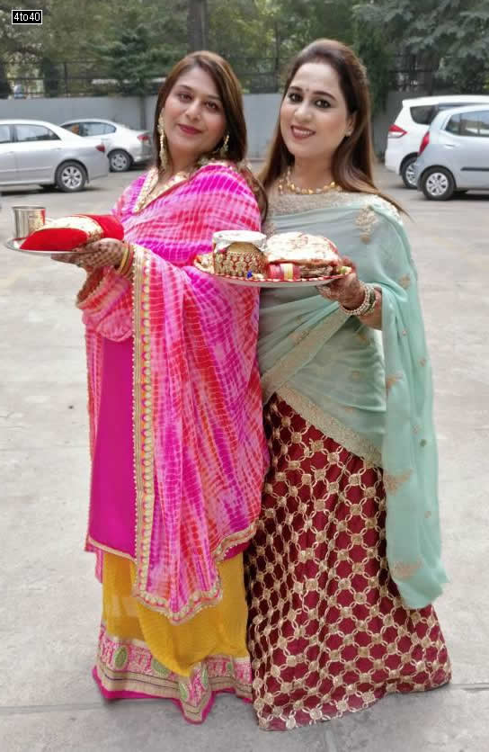 Hindu Punjabi women pose for camera before going for Karwa Chauth Puja (October 2019)