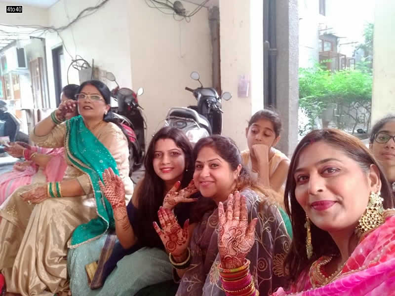 Madhu Tuli Shubha Seth Kajal Seth wait for their turn at Karwa Chauth Puja October 2019