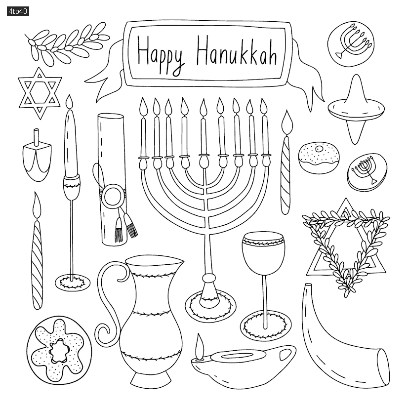 Hanukkah design elements set doodle traditional Jewish festival of lights